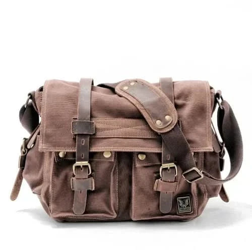 MUCHUAN Canvas Leather Men Messenger Bags   Big Satchel Shoulder Bags Male Laptop Briefcase Travel Handbag - M & M Global