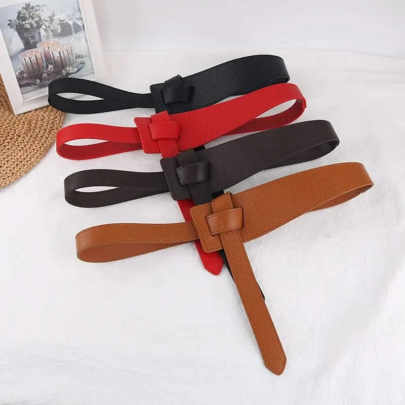 Knotted Belts for Women Belt Lady Waistband Soft Genuine Leather Suede Cowhide Waist Belt Straps Long Dress Coat Accessories - M & M Global