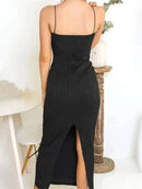 2024 Sexy Women Long Dress Ruched Sleeveless Slim Solid Summer Party Back Split Dress Clubwear Female Vestido Outfits - M & M Global