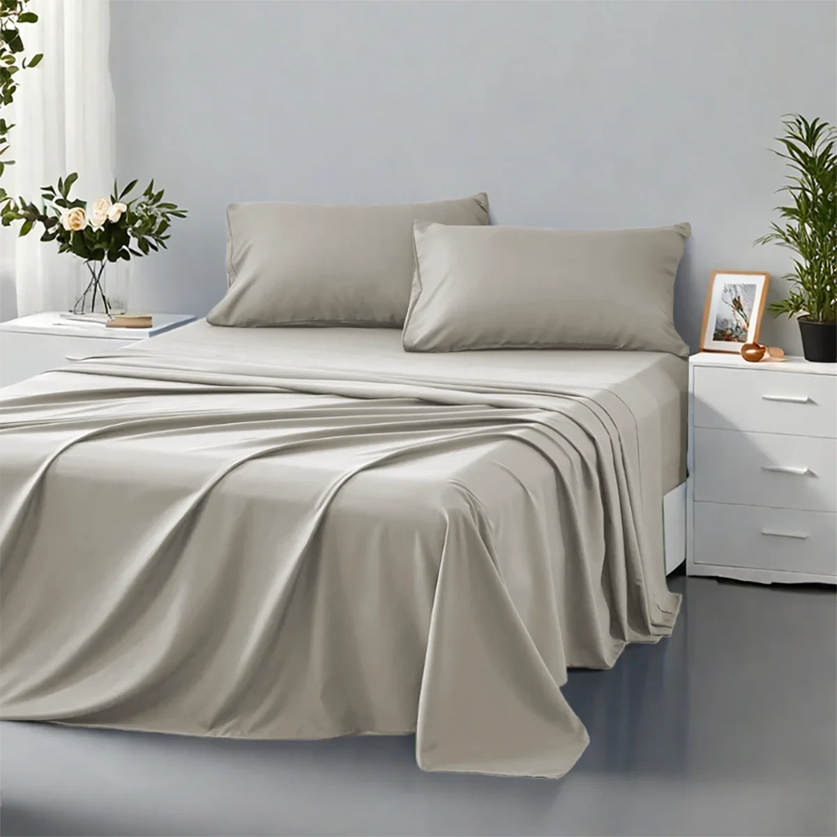 3/4PC Solid Color Bedding Set – Soft & Fashionable All-Season Bed Sheets with Fitted Sheet, Flat Sheet & Pillowcases