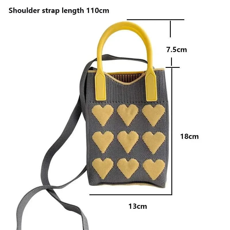 Korean Fashion Heart Knitted Mini Square Handbag for Women Small Mobile Phone Shoulder Bags Girls Cute Outdoor Crossbody Bags - M & M Global