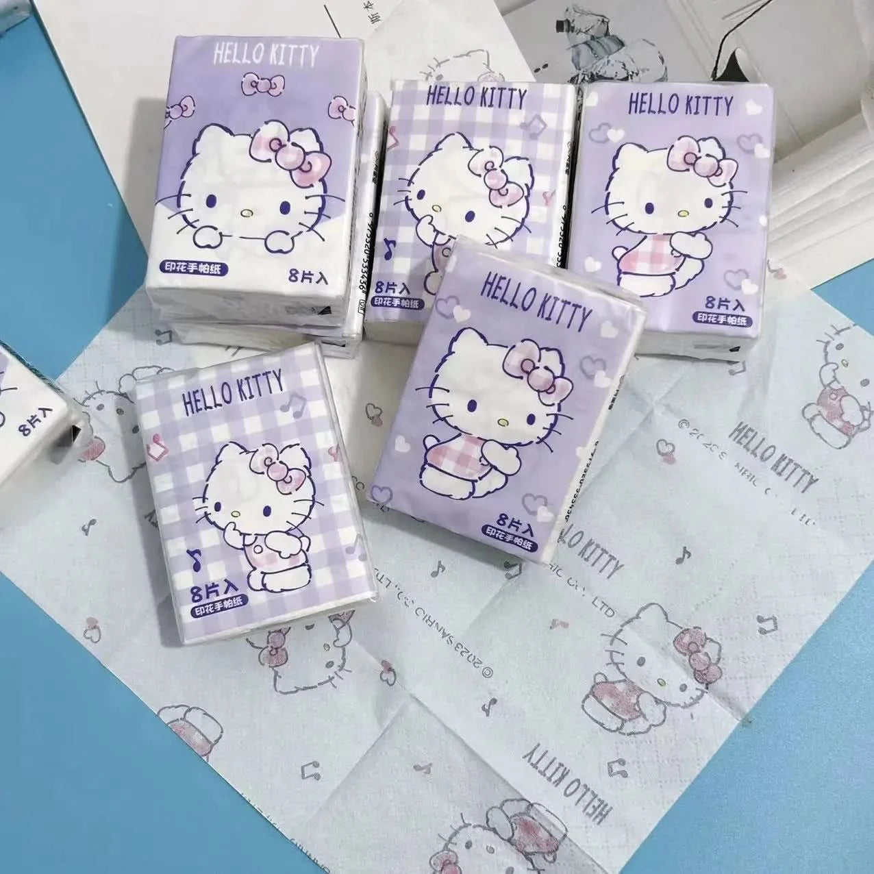 Kawaii Hello Kitty Handkerchief Paper Cartoon Sanrio Pochacco Kitty Printed Napkins Portable Small Pocket Tissues Facial Paper - M & M Global