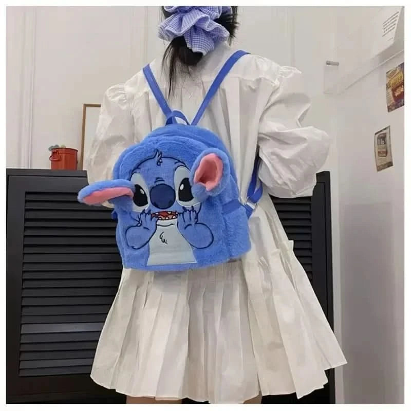 New Disney Plush Backpack Ins Japanese Blue Stitch Funny Cartoon Large-Capacity Student Backpack Kindergarten Bag Child Gift - M & M Global