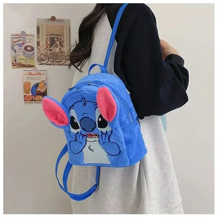 New Disney Plush Backpack Ins Japanese Blue Stitch Funny Cartoon Large-Capacity Student Backpack Kindergarten Bag Child Gift - M & M Global