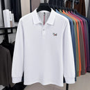 Luxury and fashionable 100%pure cotton comfortable long sleeve polo shirt for men new spring and autumn brand embossed puppy top