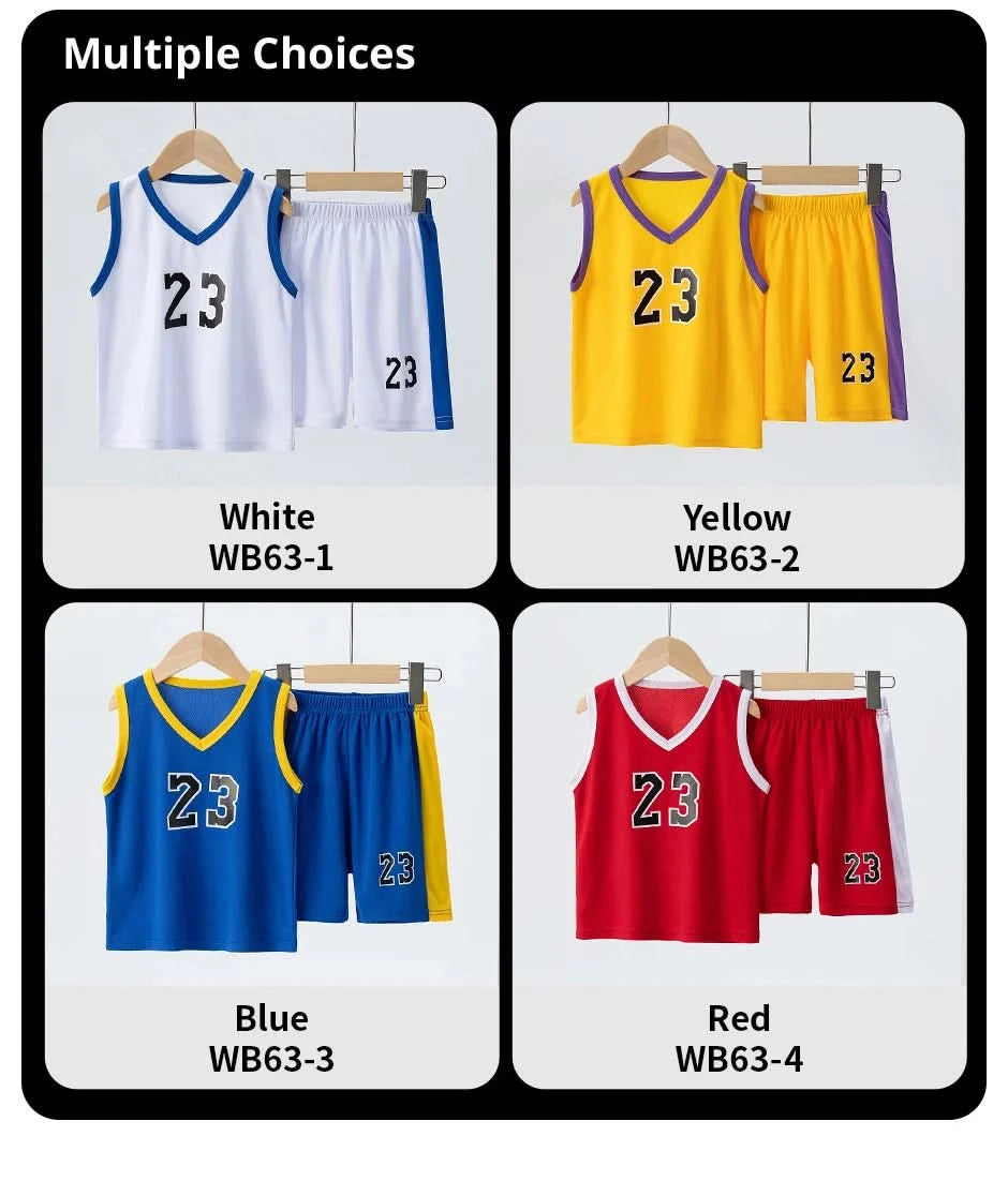 Summer CHILDREN'S Basketball Suit Boys and Girls Sports Vest Shorts Suit 23rd Handsome Boys and Students Vest Suit 2-piece. - M & M Global
