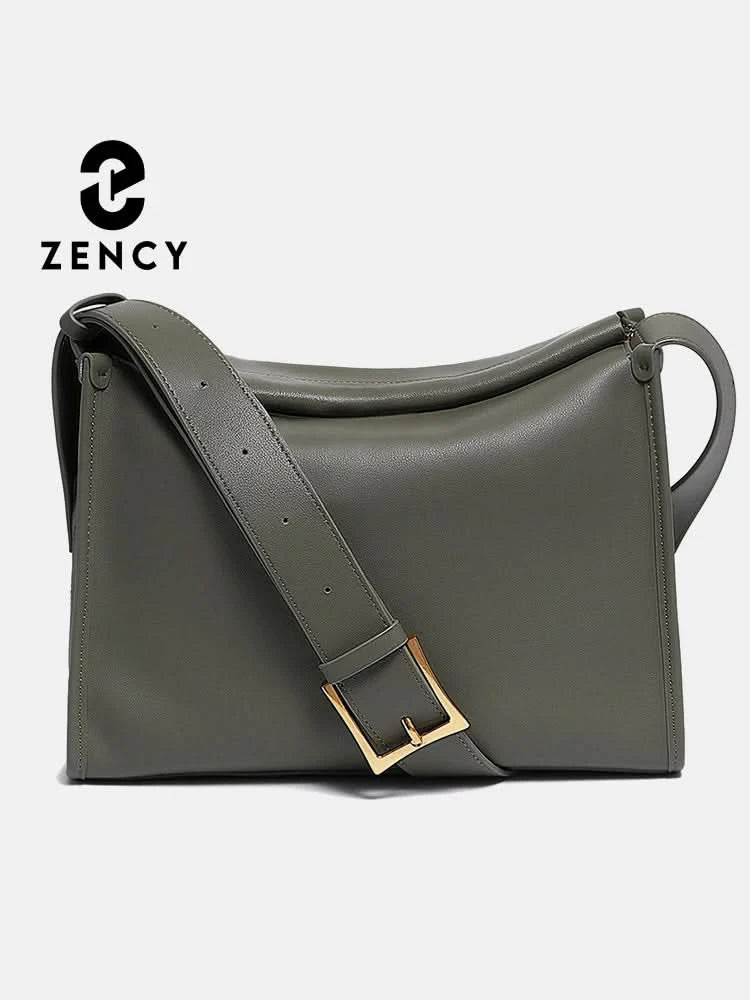 Zency Women's Messenger Bag Soft Genuine Leather Crossbody Bag Satchel Large Capacity Pockets Designer Dark Green Handbag - M & M Global