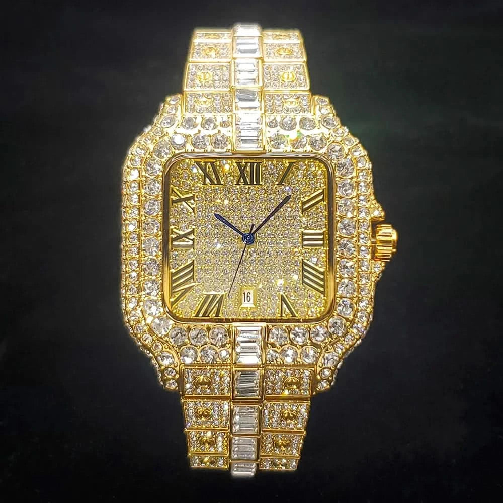 Luxury Original Brand Men Watch Fashion Bling Diamond Inlay Square Wristwatch Hip Hop Iced Out Man Jewelry Clock - M & M Global