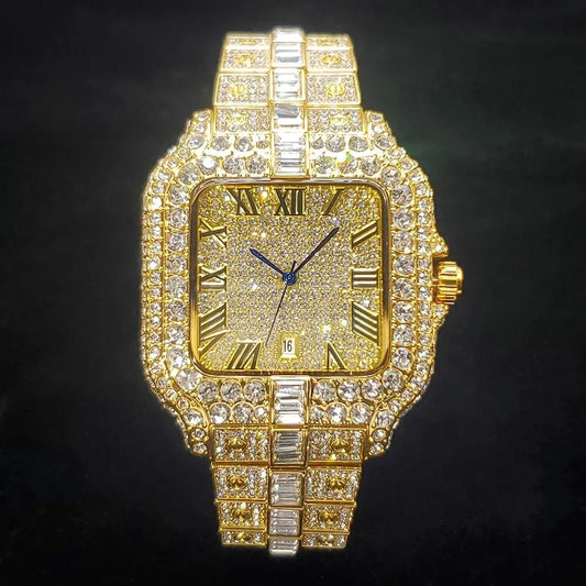 Luxury Original Brand Men Watch Fashion Bling Diamond Inlay Square Wristwatch Hip Hop Iced Out Man Jewelry Clock - M & M Global