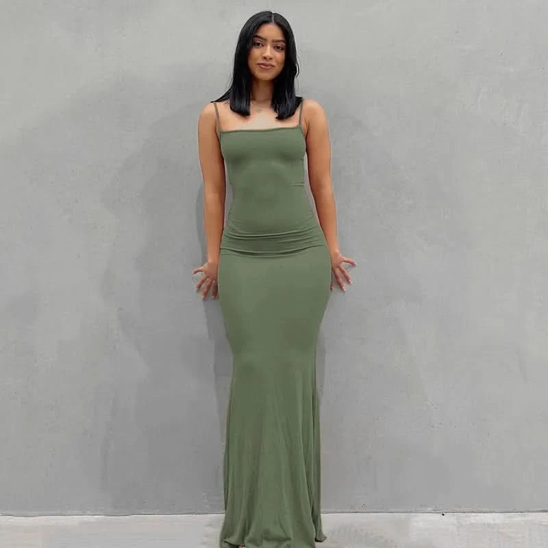 Slim Black Knitted LONG Dress Summer Solid Women Dress Ultimate Waist To Hip Ratio Sling Dress blue sexy pink casual outfit - M & M Global