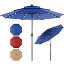 JHK 10FT 3-Tier Patio Outdoor Umbrella with Solar 32 LED Lights Tilting Table Umbrella with 8 Sturdy Ribs for Garden Backyard