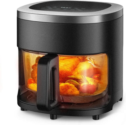 6-IN-1 Glass Air Fryer with 4.5 QT Capacity,Air Fry, Roast, Reheat, Dehydrate, Air Crisp Technology,Nonstick & Dishwasher Safe B - M & M Global