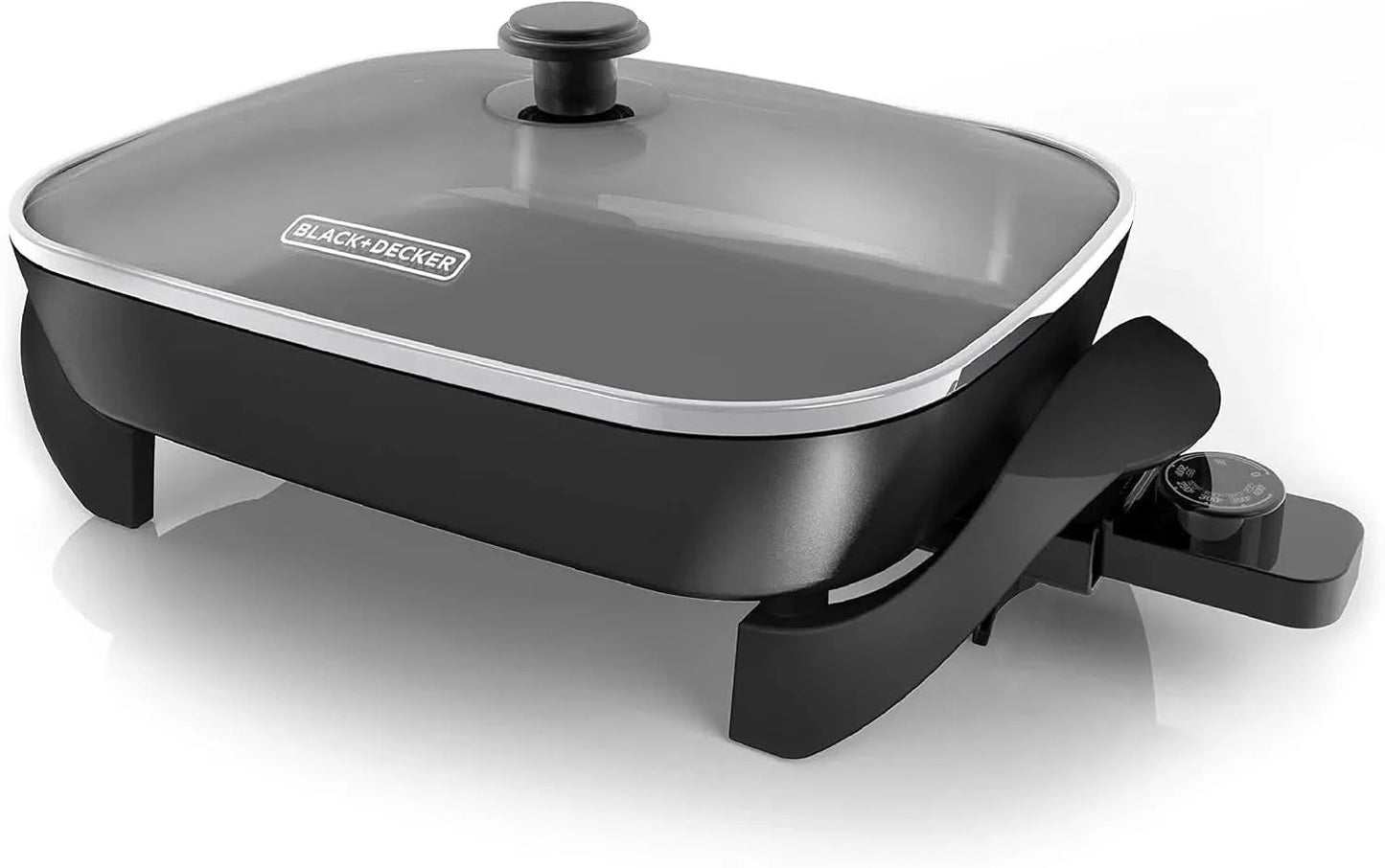 Electric Skillet, Variable Temperature Control, Nonstick Cooking Surface, Dishwasher Safe, Tempered Glass Lid, 12"x15" - M & M Global