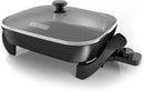 Electric Skillet, Variable Temperature Control, Nonstick Cooking Surface, Dishwasher Safe, Tempered Glass Lid, 12"x15" - M & M Global