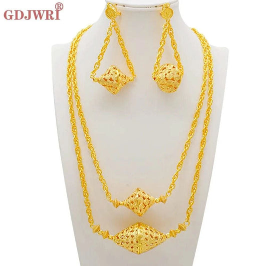 Dubai Jewelry Set Elegant Necklace Earrings Wedding Party Bridal Women's 2024 Gold Color Jewelry Set Luxury - M & M Global