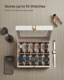 SONGMICS Watch Box, 10-Slot Watch Case with Large Glass Lid, Removable Watch Pillows, Watch Box Organizer, Gift for Loved Ones - M & M Global