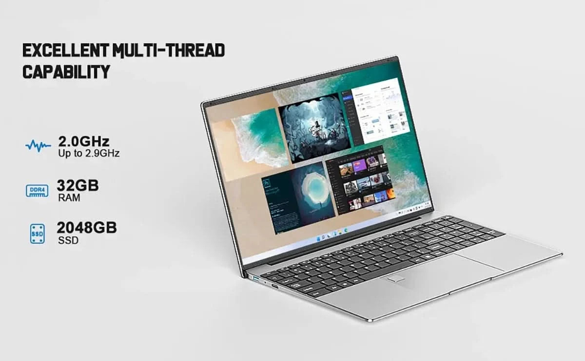 Notebook 15.6 inch  32GB Ram DDR4 2TB SSD Windows 11 10  Laptop Gamer Intel N5095  Office Computer Backlit Fingerprint