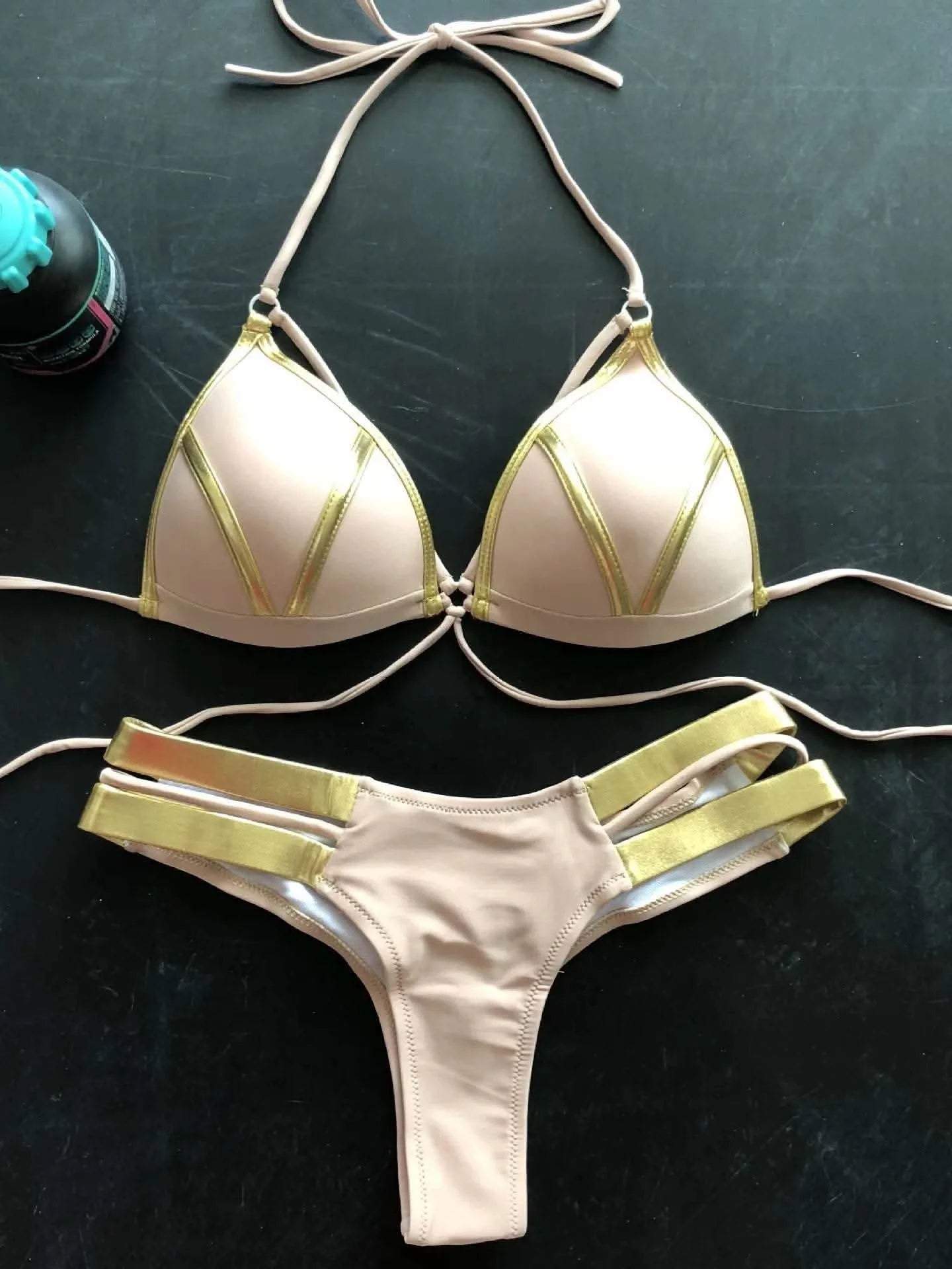 Contrast Trim Wrap Lace Up Bikini Sets Swimsuit For Women High Waist Two Pieces Swimwear 2022 Beach Bathing Suits - M & M Global