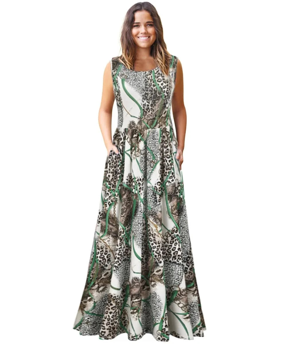 Summer 2024 Sundress O Neck Print Female A-line Beach Bohemian Women Dresses Sexy Boho Elegant Long Dress Robe - M & M Global