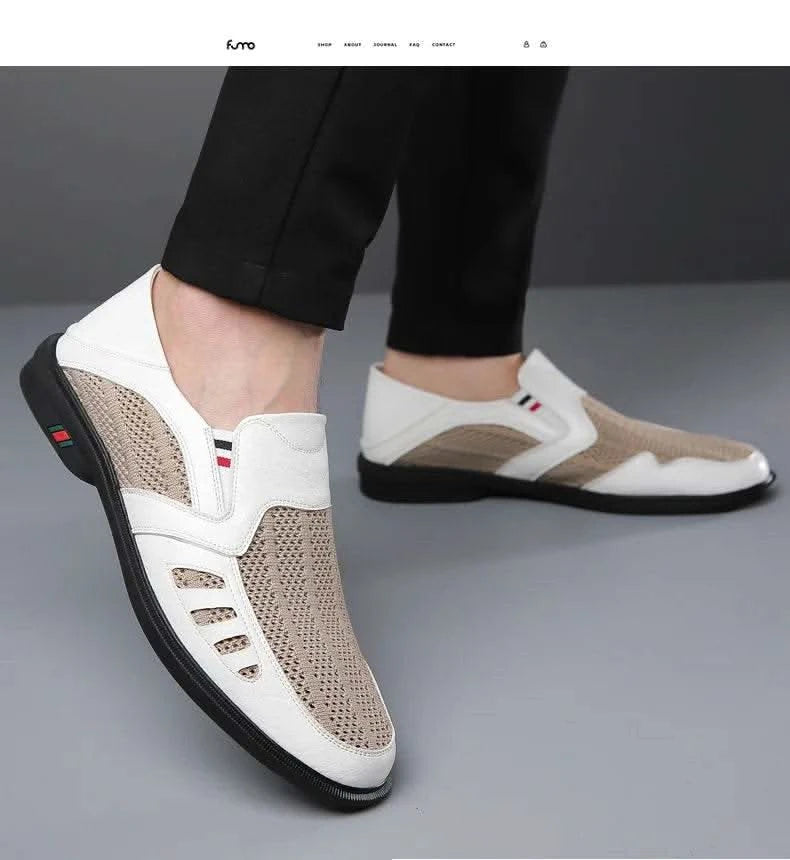 Business Leather Shoes For Men Summer British Style Hight Quality Casual White Leather Shoes Male Slip On Men Loafer Comfortable - M & M Global