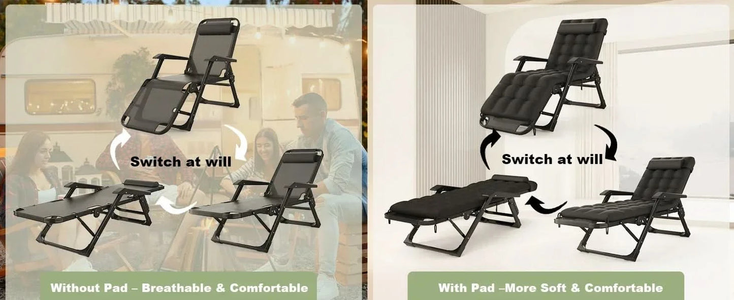 3 in 1 Oversized Folding Camping Cot 29in, 6+10 Positions Adjustable XL Patio Chaise Lounge Chair, Sleeping Cots for Adults