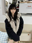 2025 Y2k American new Jacket  Retro Woolen Collar Hoodeds Cotton Plush Men Street Hip Hop Gothic Harajuku Oversize Jacket Coat