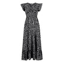Polka Dot Dress For Women Sexy V-Neck Long Dress Casual And Fashionable Ruffle Edge Short Sleeved High Waisted Dress - M & M Global