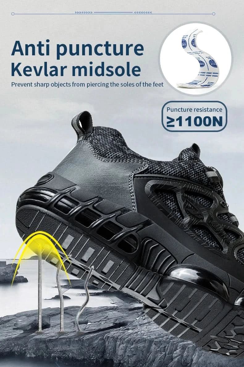 Slack-stab-proof work shoes with elastic buttons and lace-up