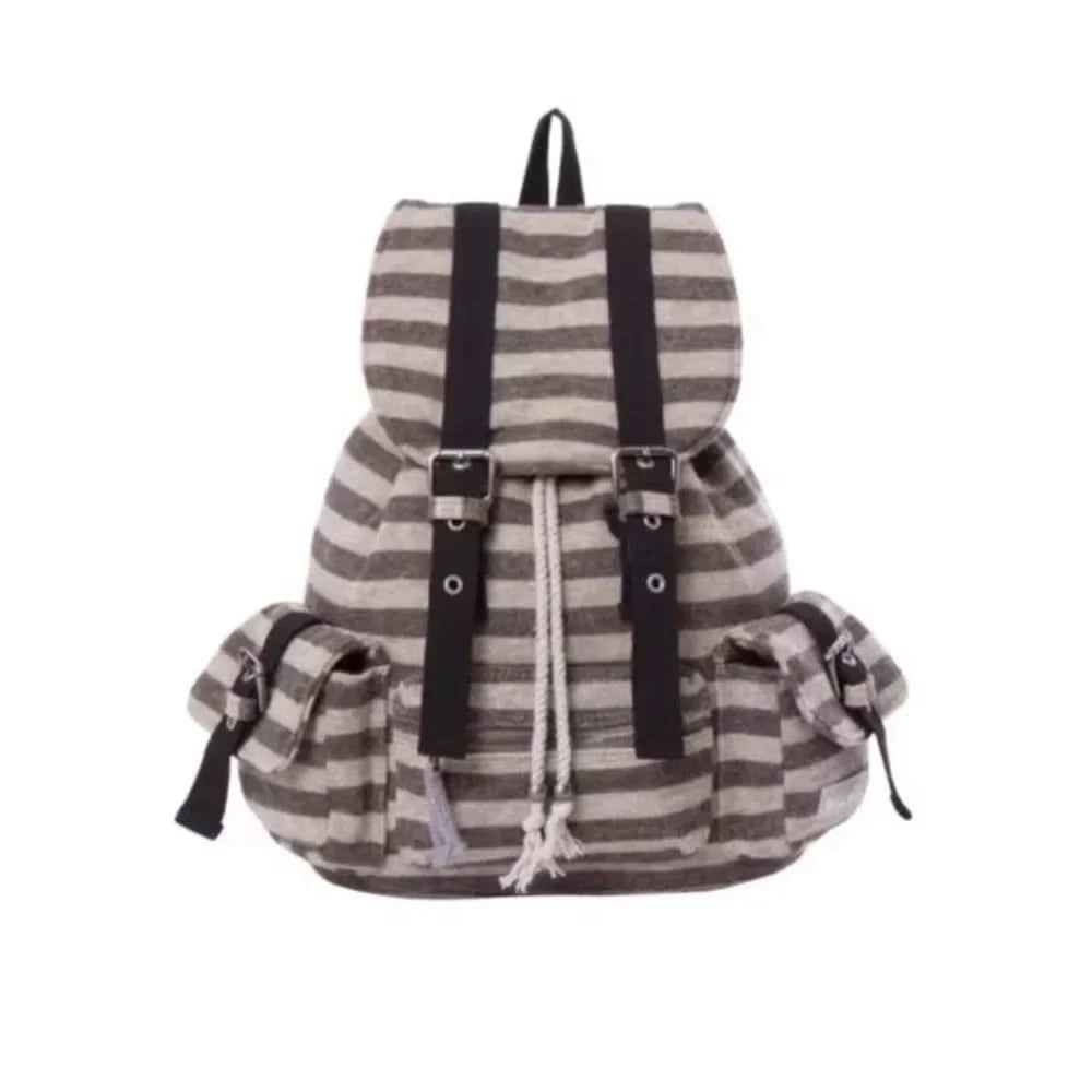 High Quality Korean Style Backpacks Drawstring Design Large Capacity Casual Bookbags Soft Flat Stripe Tote Bags - M & M Global