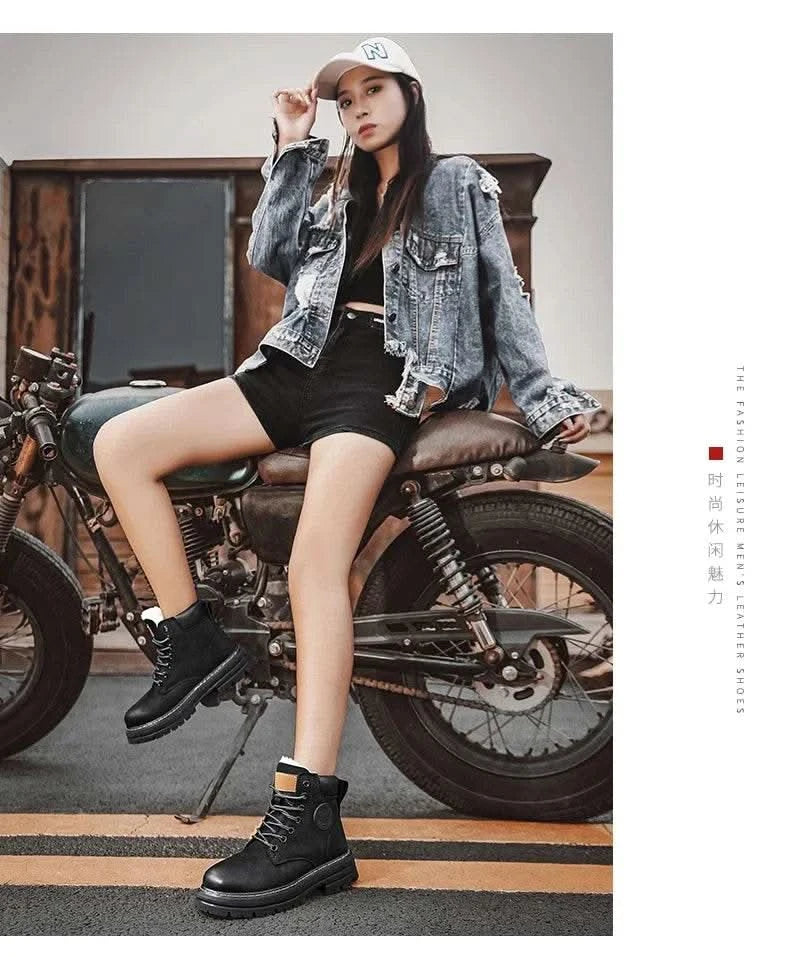 Boots Men High Top Boots High Quality Women Leather Shoes Fashion Outdoor Sneakers Men Lace Up Non-Slip Ankle Boots for Couple - M & M Global