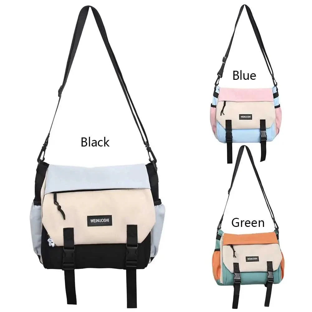 Unisex Student Messenger Bag Large Capacity Flap Crossbody Bag Contrast Color Casual Shoulder Bag for College Travel Business - M & M Global