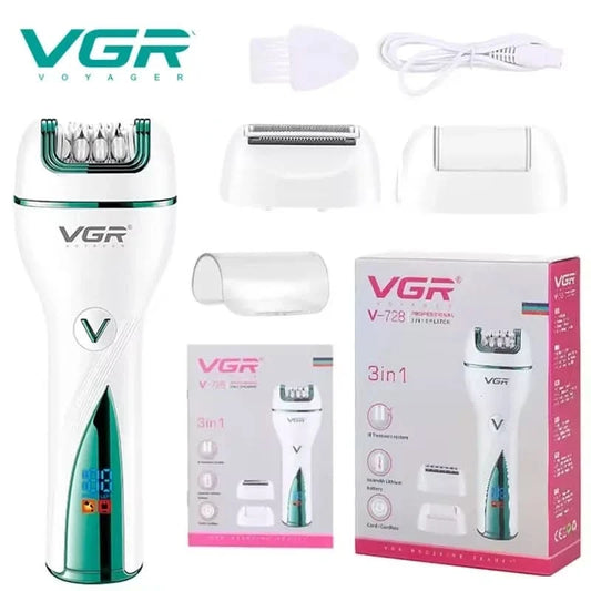 VGR 3in1 Rechargeable Epilator For Women Electric Shaver Leg Hair Removal For Facial，Lip，Chin，Razor Bikini Trimmer - M & M Global