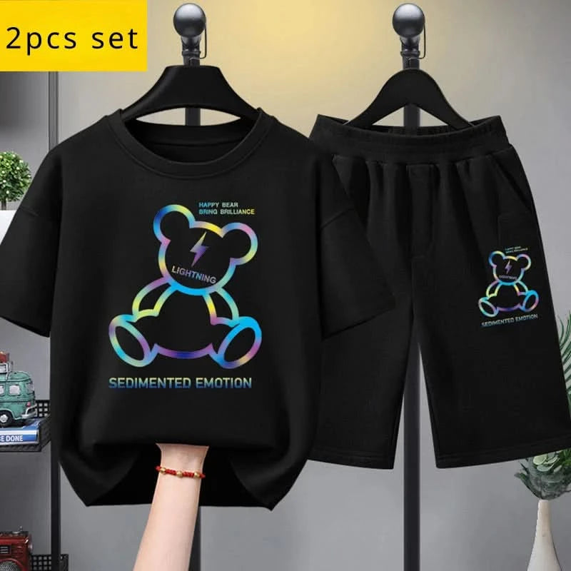Summer Kid Girls Clothes Set Baby Boy Cartoon Bear Printed T-shirts and Shorts 2 Pieces Suit Children Fashion Outfits Tracksuits - M & M Global