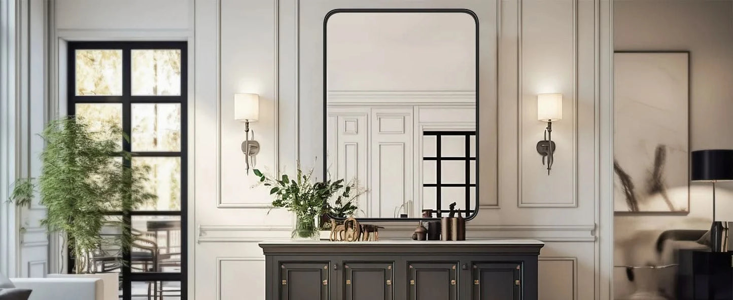 JHK Large Rectangle Vanity Framed Mirror for Wall Matte Metal Framed 30x40 Inch Modern Mirror Tempered Glass For Living Room