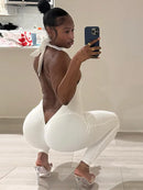 Weird Puss Sexy Peach Buttocks Jumpsuit Women Backless Halter Sleeveless Fitness Skinny Stretch Streetwear Sexy Activity Outfits
