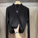 Slimming Knitted Sweater Women Hot Drill Soft Skin-friendly Warm Tops Half-high Collar Ribbed Long Sleeve Base Knitted Sweater