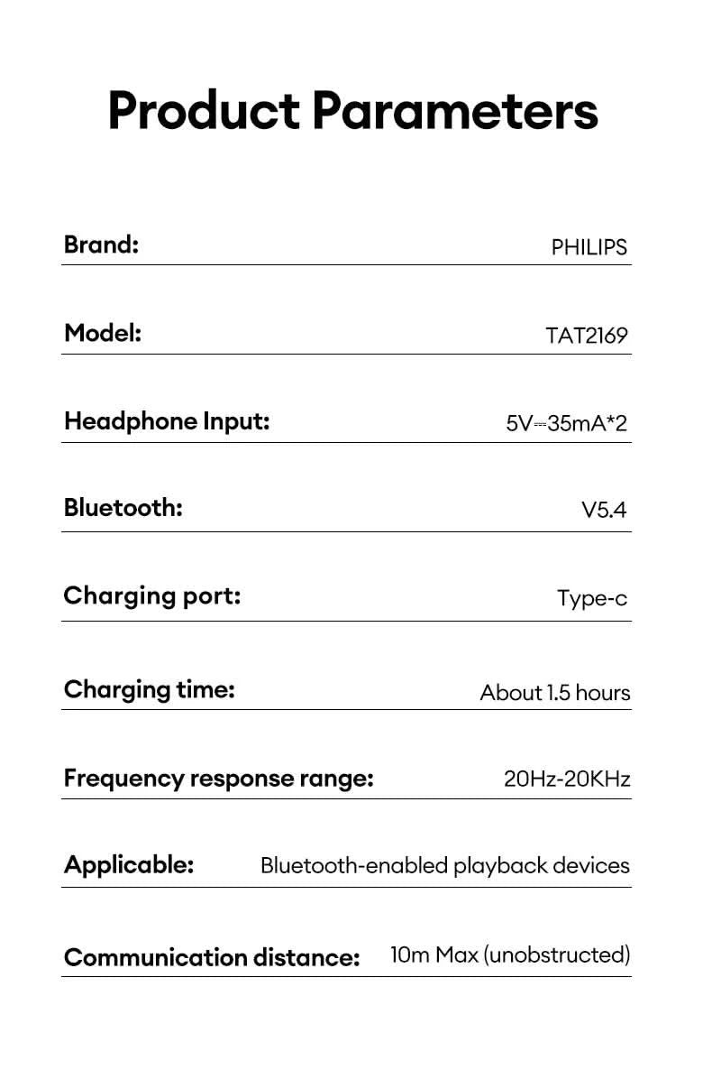 Choice Philips TAT2169 InEar Wireless Bluetooth 5.4 Earphones 3D Stereo Sound Waterproof Earbuds Game Sport Headset with Mic - M & M Global