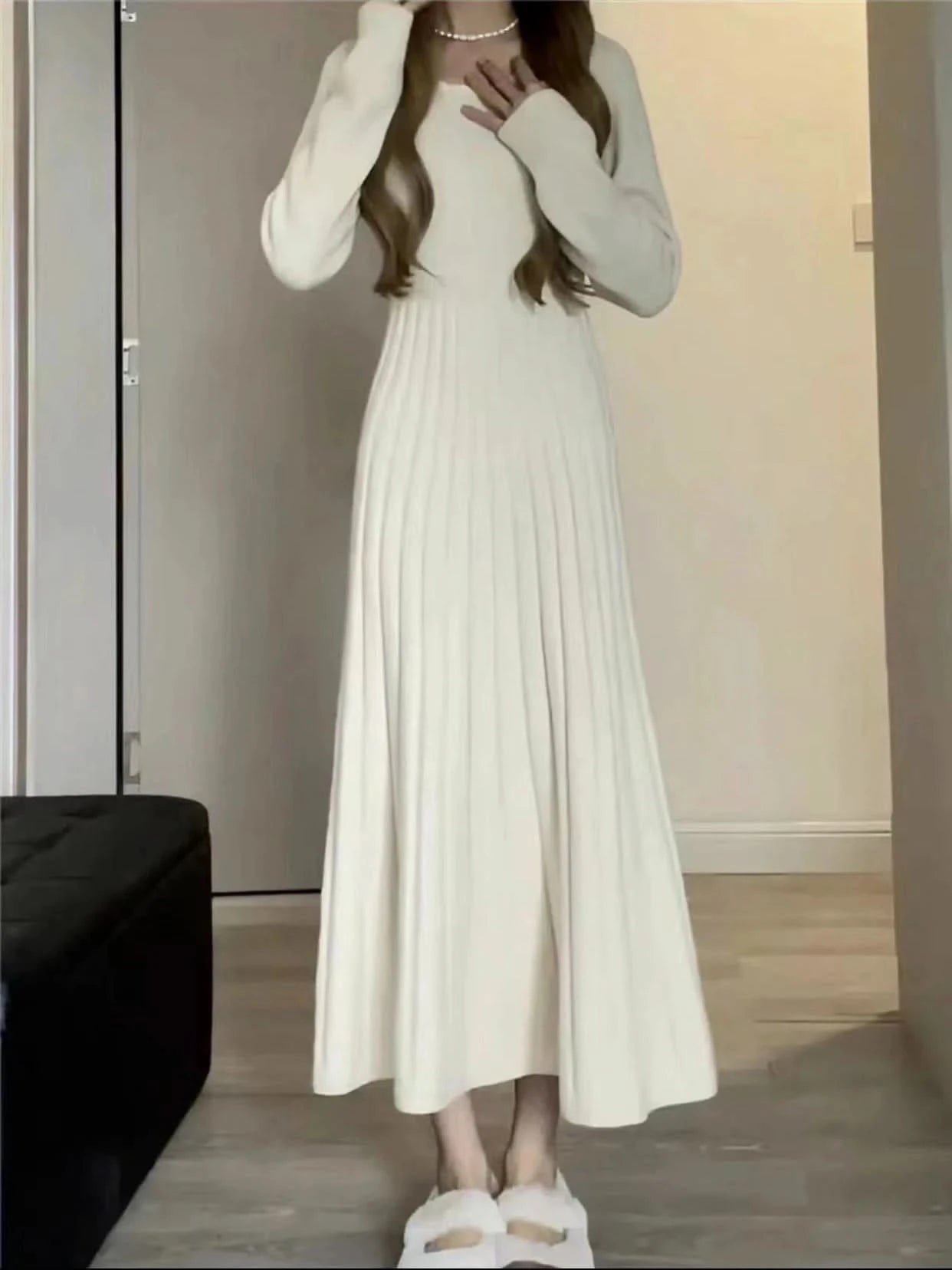 Sweater Long Dress For Woman Clothes Swing Casual Slim Femal Autumn Winter Long Sleeve Knitted Korean Clothing Elegance Sweet - M & M Global