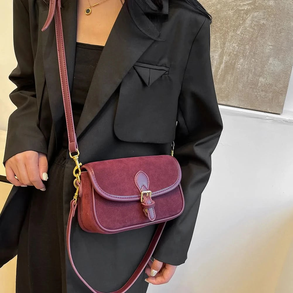 Korean Fashion New Small Square Bag Shoulder Bags Brown Niche Retro Suede Surface Leisure Versatile Trend Lady Crossbody Bags - M & M Global