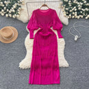 Vintage O-Neck Elegant Long Lantern Sleeve Chic Tassel Slim Long Dress French Fashion Evening High Street Autumn Winter Clothing - M & M Global