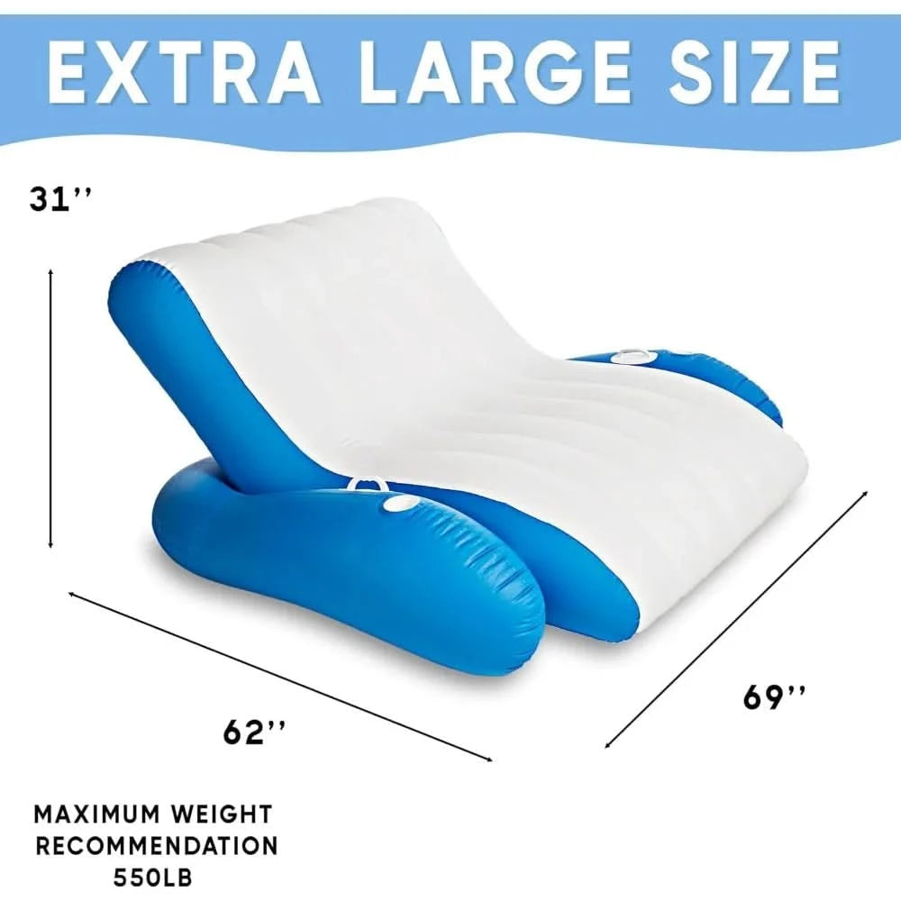 Inflatable Pool Floats Adults, Recliner Luxury Float, 2 or 3 Person, Lounger Chair with Handles, Cup and Phone Holder