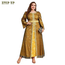 Ramadan Luxury Muslim Fashion Bat Sleeve Moroccan Turkiye Dubai Dress Middle East Arab Dress Sequins Golden Velvet Long Dress - M & M Global