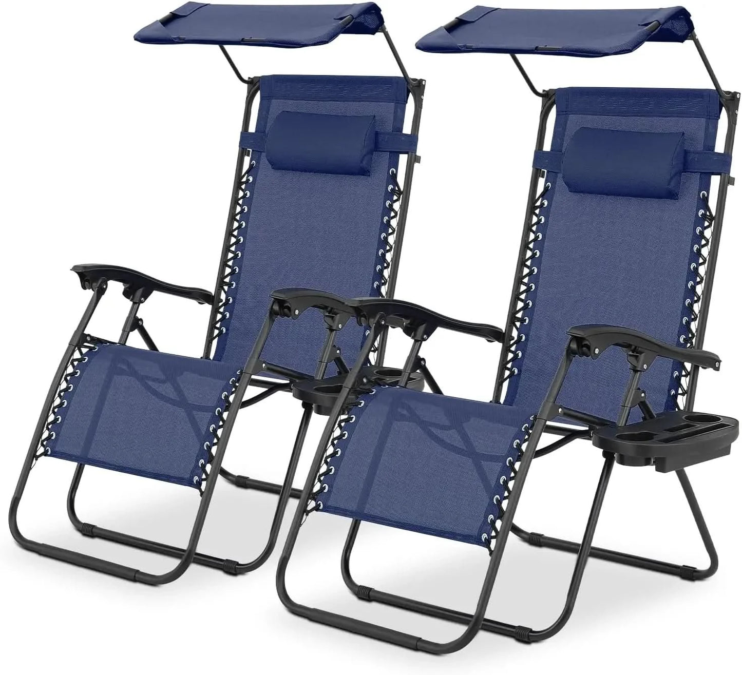 Zero Gravity Chair with Canopy Set of 2, Reclining Outdoor Patio Lounge Chair, Folding Anti Gravity Recliner