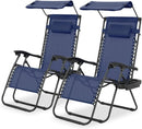 Zero Gravity Chair with Canopy Set of 2, Reclining Outdoor Patio Lounge Chair, Folding Anti Gravity Recliner