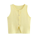 TRAF Pink Knit Sleeveless Vest Women Cropped Sweater Vest Top Women Yellow Button Vests for Women Streetwear Waistcoat Knitwears - M & M Global