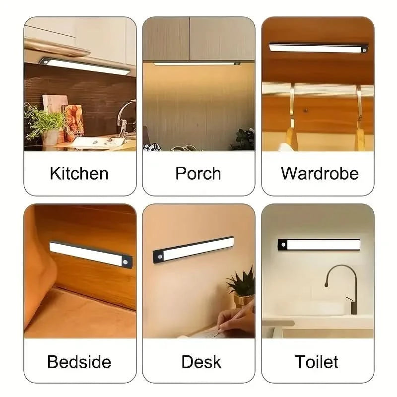 40CM LED Motion Sensor Under Cabinet Closet Light USB Rechargeable Kitchen Lamp Strip