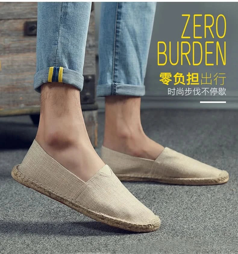 Women Sewing Flax Shoes Slip on Loafers Casual Shoes Man Espadrilles Hemp Canvas Flat Shoes Plus Size Fisherman Driving Footwear - M & M Global