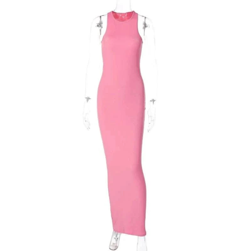 Dulzura Women Fashion 2024 Autumn Sleeveless Club Streetwear Bodycon Pink Pencil Long Dress Wholesale Items For Business - M & M Global
