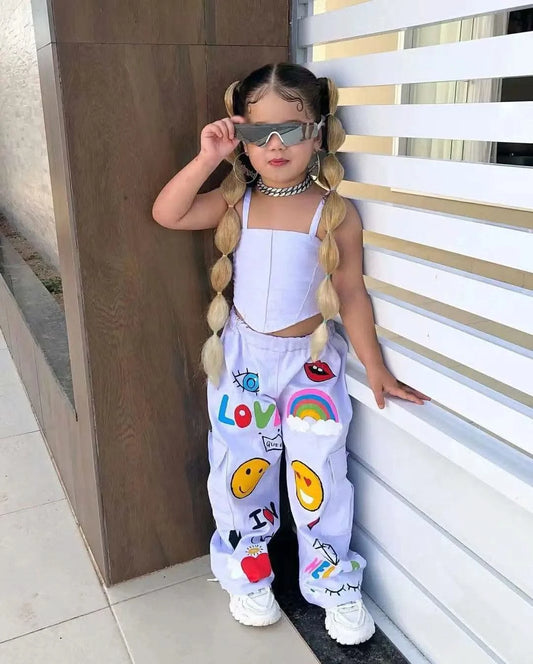 Children's Clothing Girl's Clothes 2 Pcs Set Summer Suspender Top+Long Pants Kid Girl Fashion For 3 4 5 6 7 8Y - M & M Global