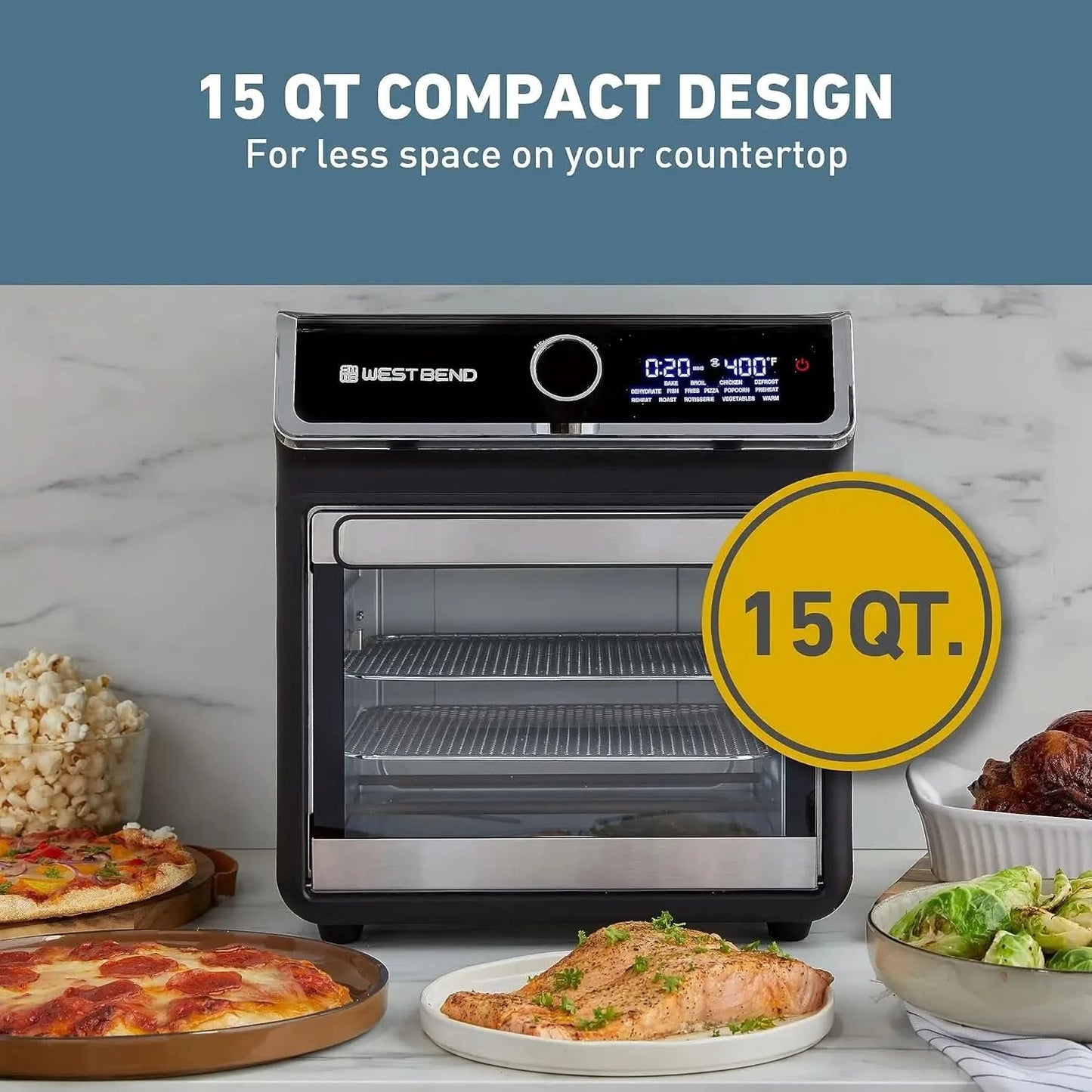 Air Fryer Oven 15-Quart with Digital Controls Easy-View Door and 16 Cooking Presets, Includes Eight Accessories, 1000-Watts, Bla - M & M Global